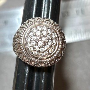 Vintage Dramatic Wide CZ 925 Sterling Silver Tribal Bali Band Ring Size 6